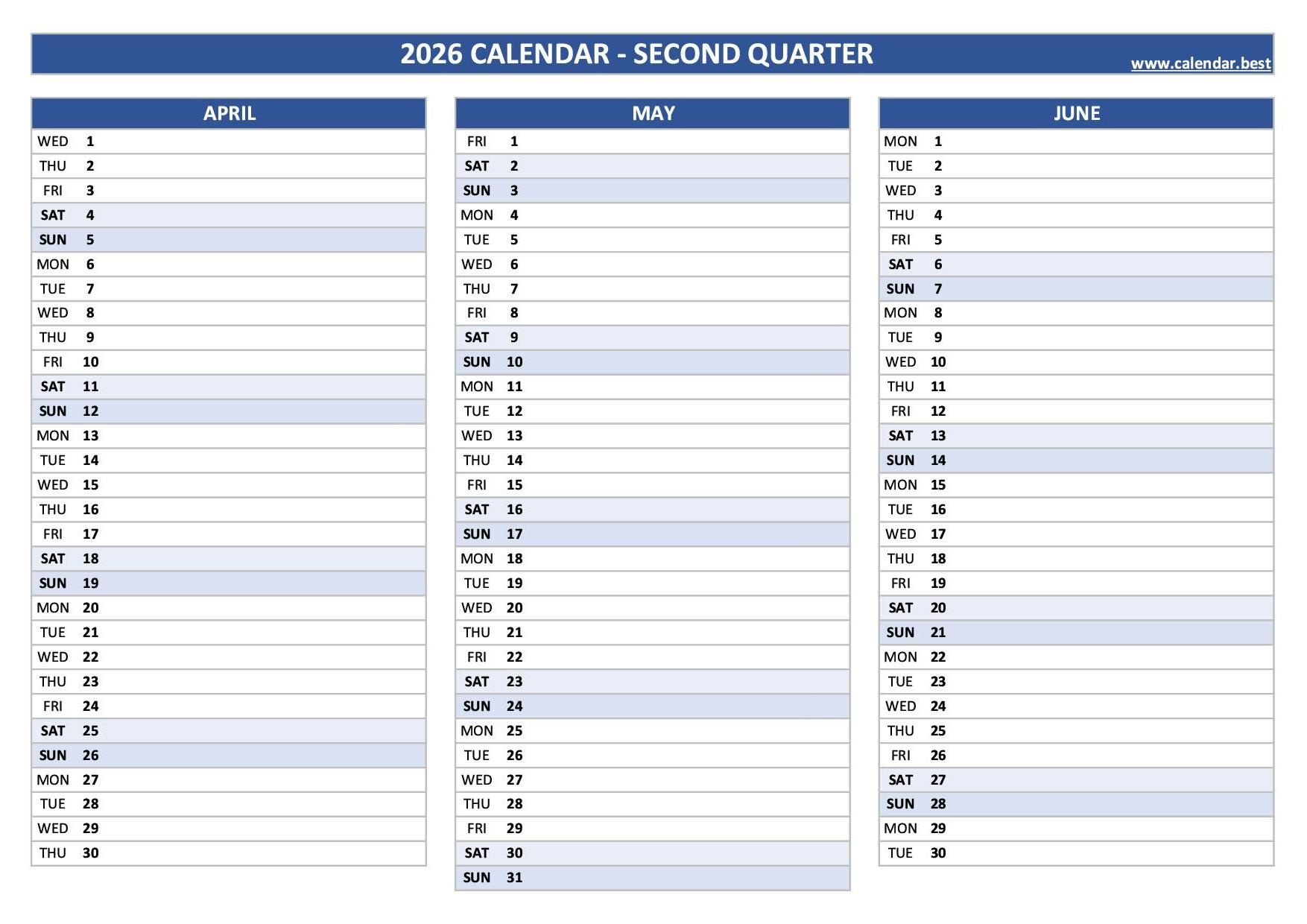 2026 Quarterly Calendar To Print within 2026 Calendar Printable Quarterly