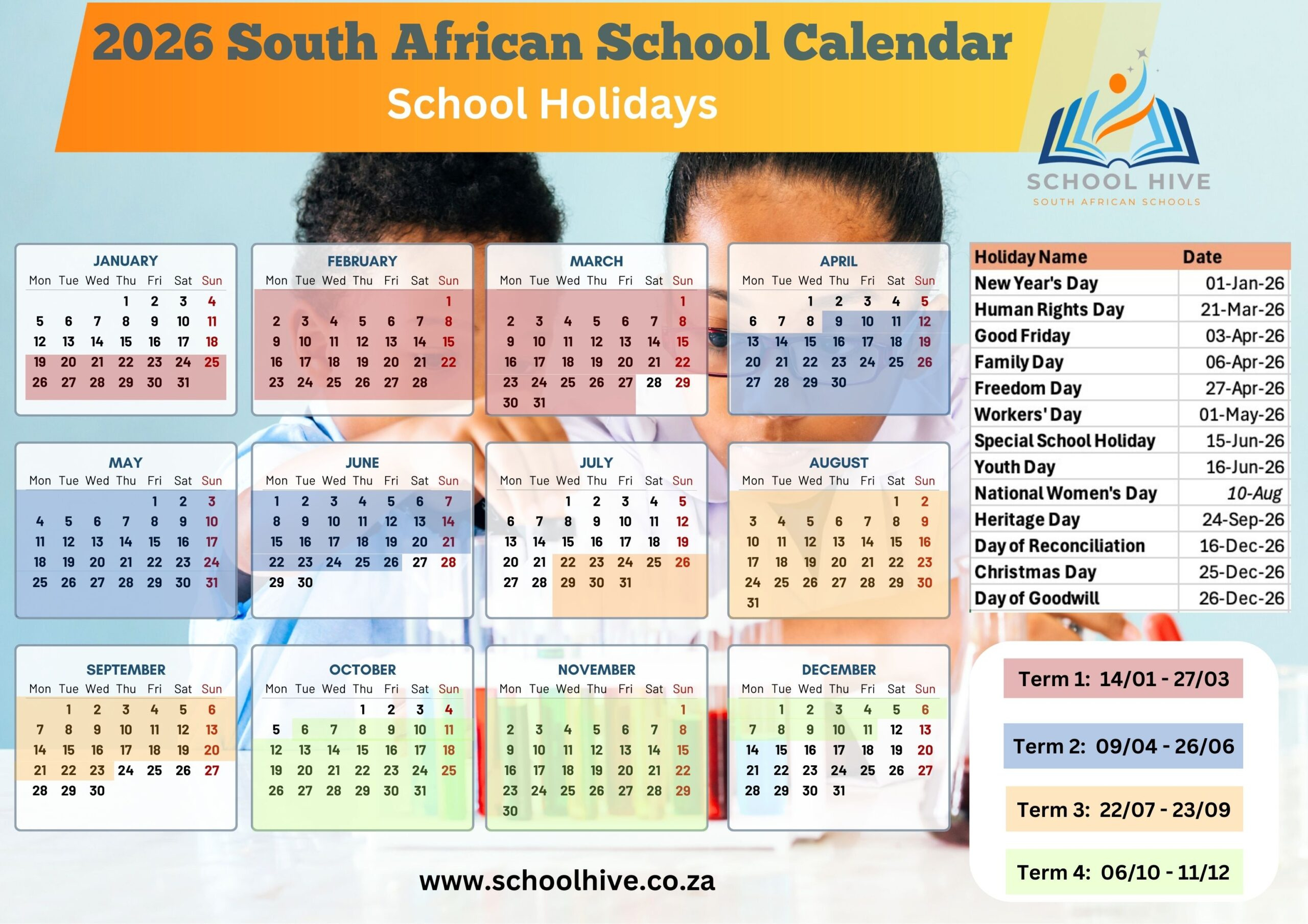 2026 School Calendar South Africa (Printable Pdf &amp;amp; Term Dates) within 2026 School Calendar South Africa Printable