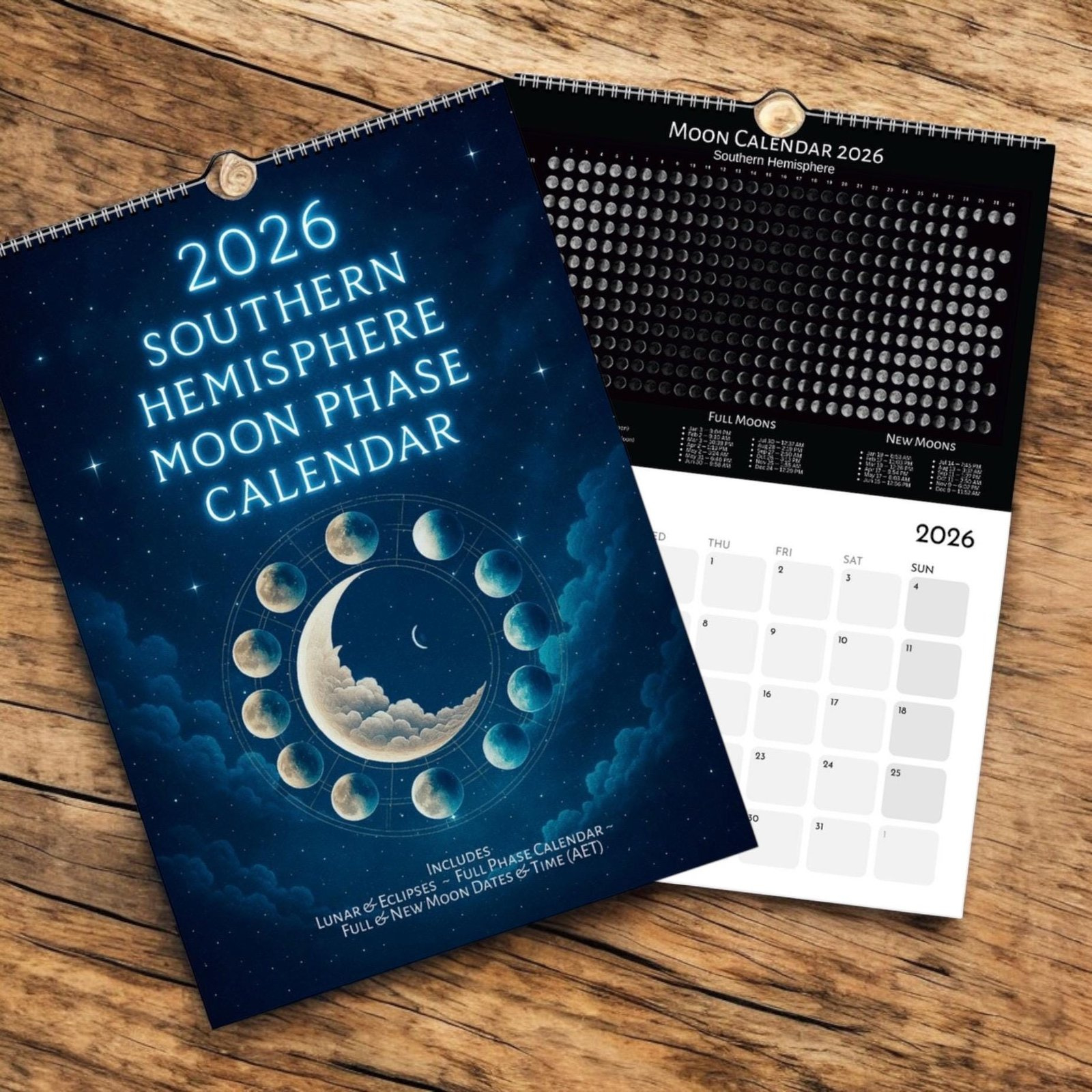 2026 Southern Hemisphere Moon Phase Calendar With Eclipses, Full regarding Southern Hemisphere Moon Phase Calendar 2026