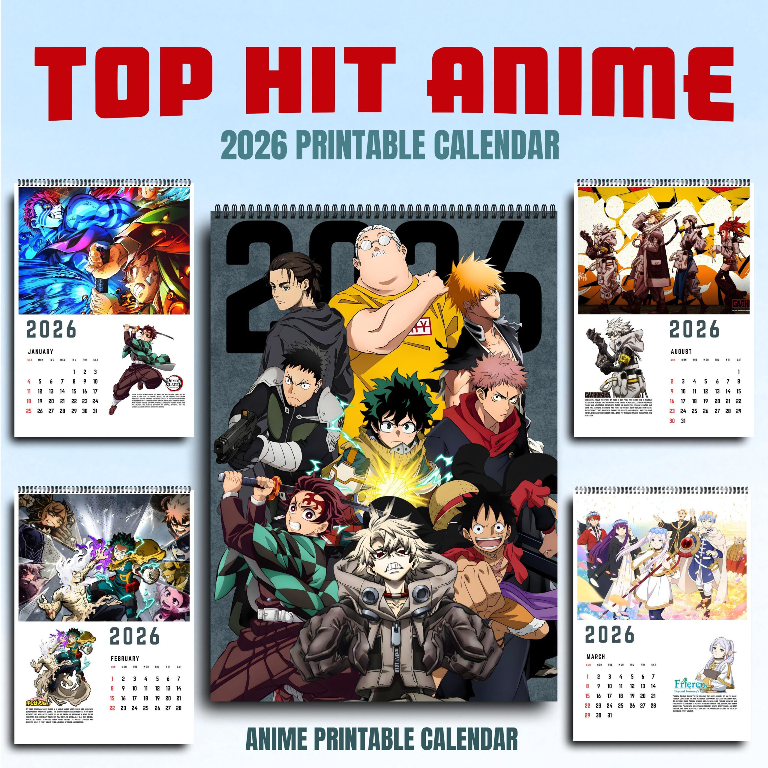 2026 Top Hit Anime Digital Printable Calendar Ready To Print Pdf inside Anime Calendar 2026 Printable