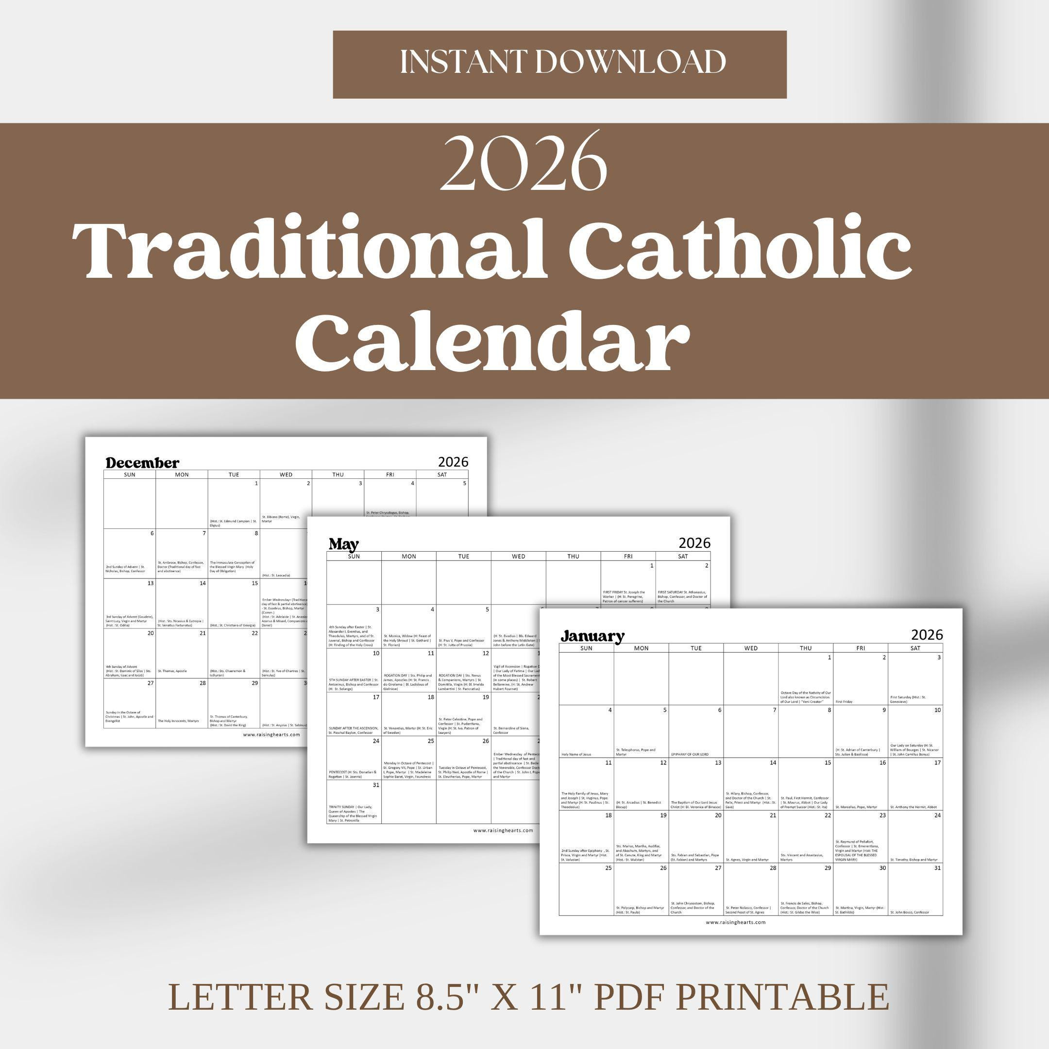 2026 Traditional Catholic Calendar: Latin Mass Feasts (Letter Size pertaining to Traditional Latin Mass Catholic Calendar 2026