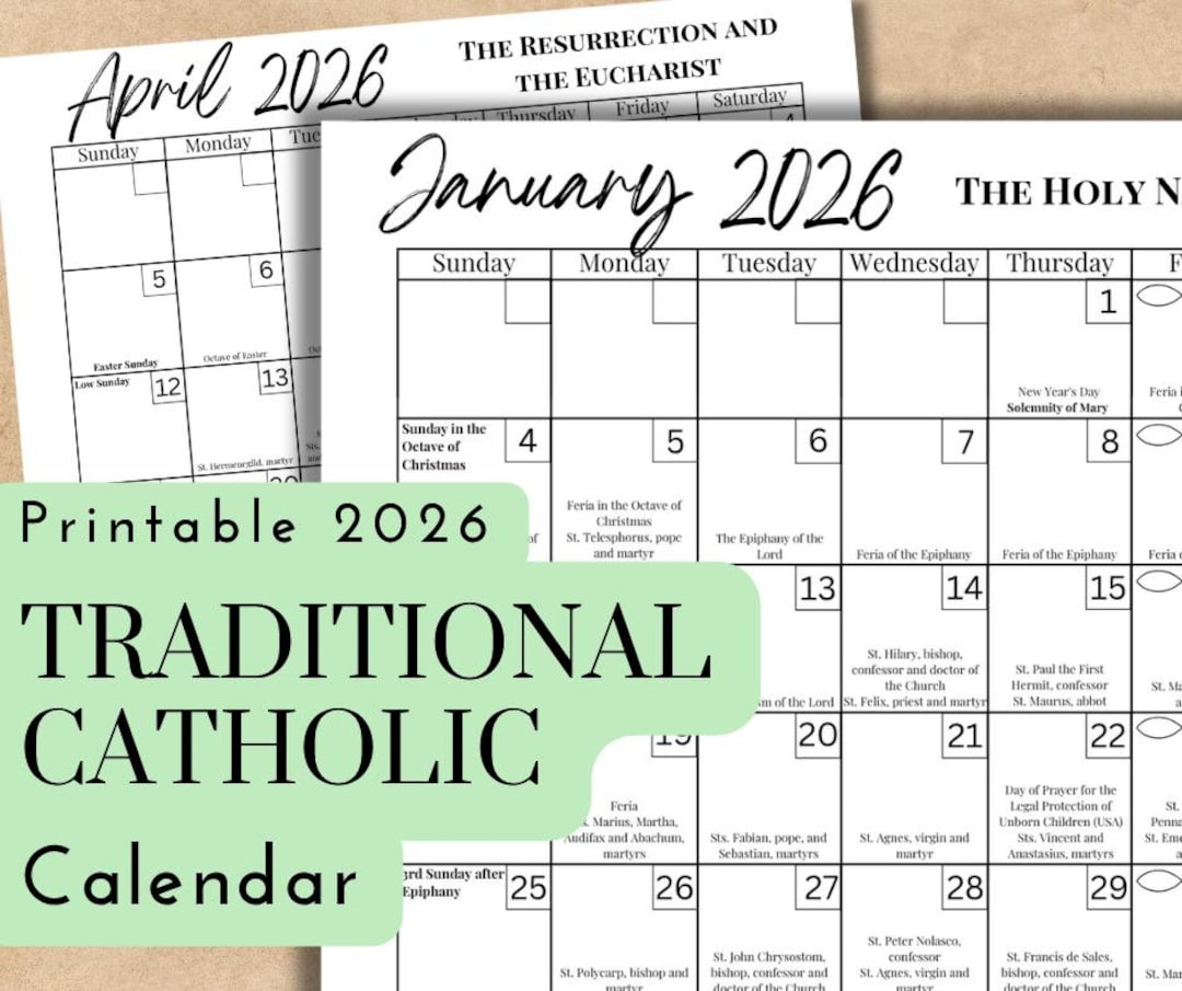 2026 Traditional Catholic Calendar | Liturgical Planner With Feast regarding April 2026 Calendar with Catholic Holidays