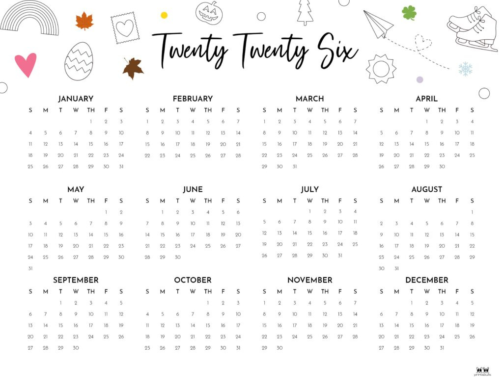 2026 Yearly Calendars - 29 Free Printables | Printabulls inside 2026 Calendar Printable Printabulls