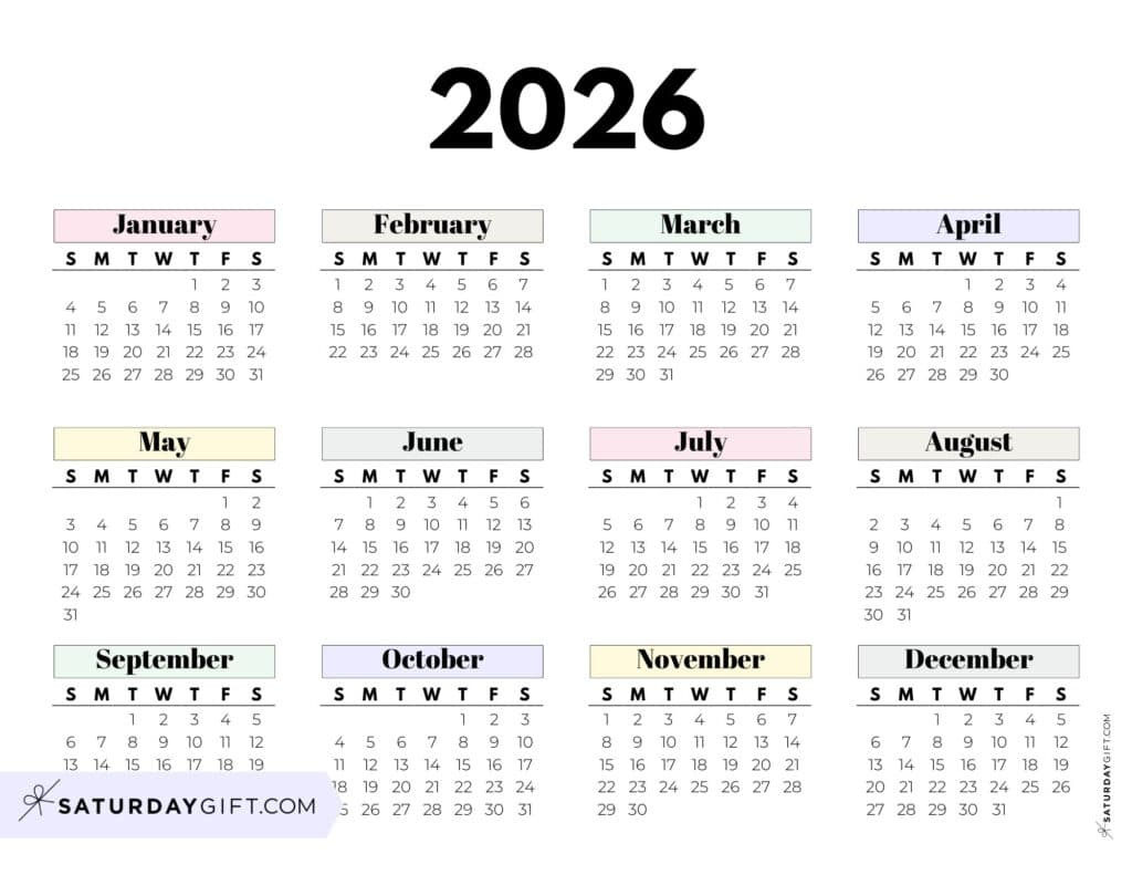 2026 Yearly Calendars - 35 Free Printables inside 2026 Calendar Printable Pretty