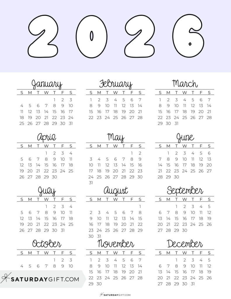 2026 Yearly Calendars - 35 Free Printables inside 2026 Calendar Printable