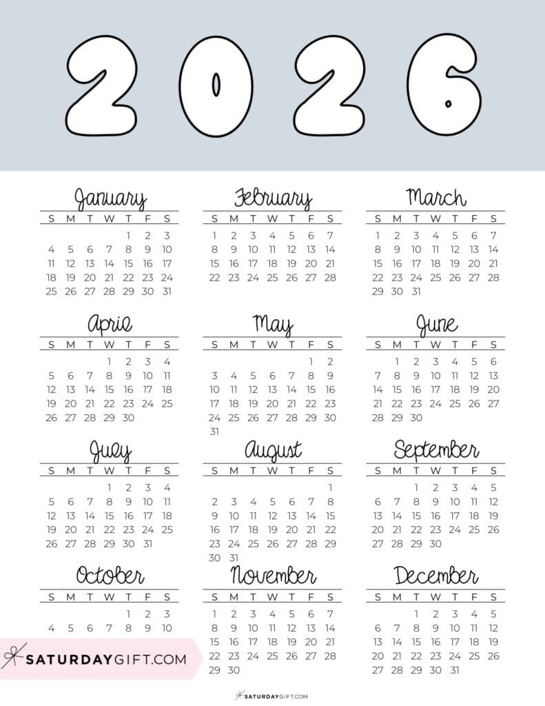 2026 Yearly Calendars - 35 Free Printables intended for Free Printable 2026 Calendar Printable