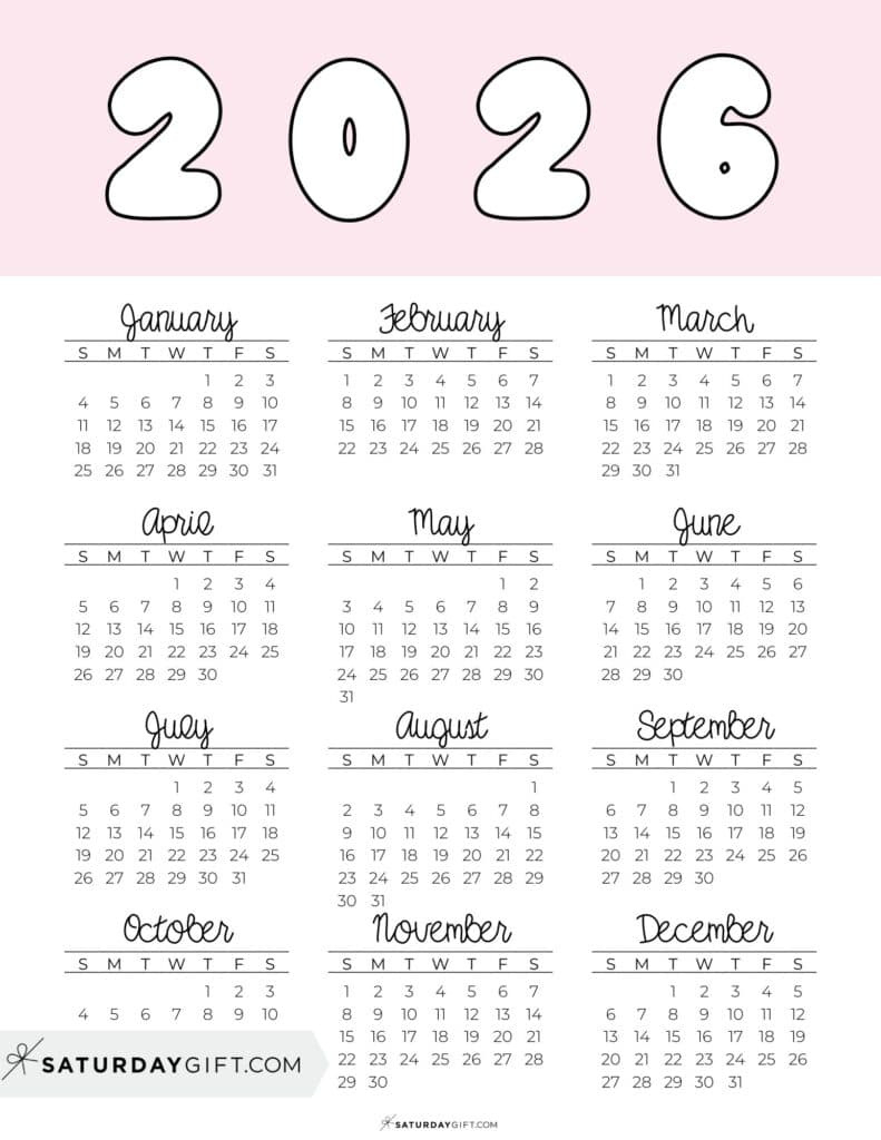 2026 Yearly Calendars - 35 Free Printables throughout Calendar For 2026 Printable