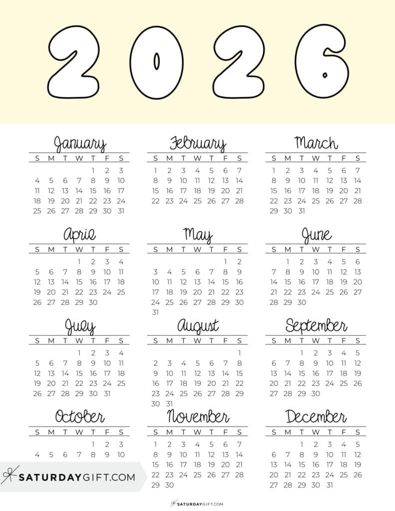 2026 Yearly Calendars - 35 Free Printables with regard to 2026 at a Glance Calendar Printable