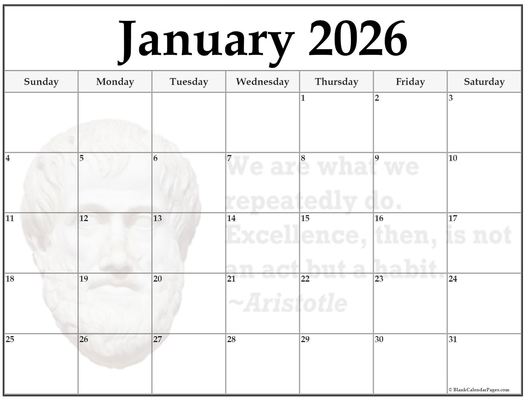 24+ January 2026 Quote Calendars with regard to 2026 Calendar Printable With Lines