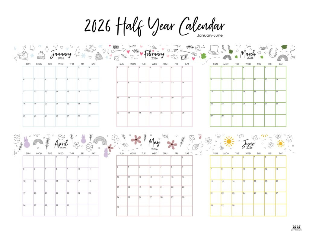 6 Month Calendars 2026 - 40 Free Calendars | Printabulls within 6 Month Calendar 2026 Printable Free