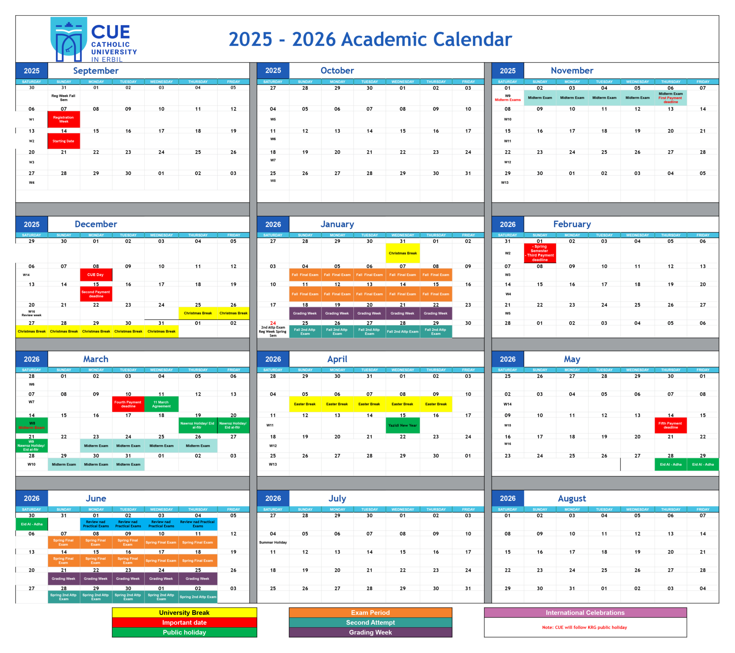 Academic Calendar - Catholic University In Erbil regarding Catholic University Spring 2026 Calendar