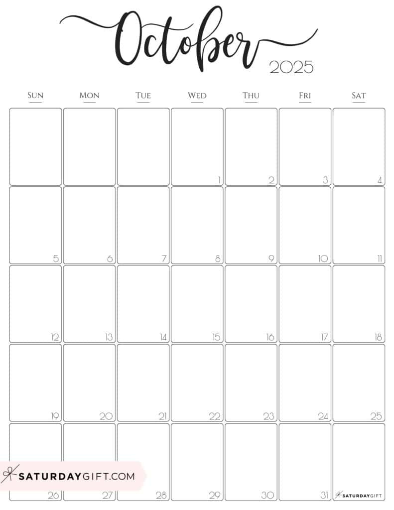 Aesthetic Printable Vertical Calendar 2025Saturday Gift with October 2025 Calendar Portrait