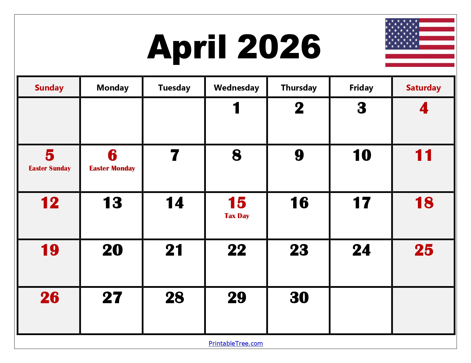 April 2026 Calendar Printable Pdf With Holidays Templates throughout Spring Break 2026 Calendar Printable