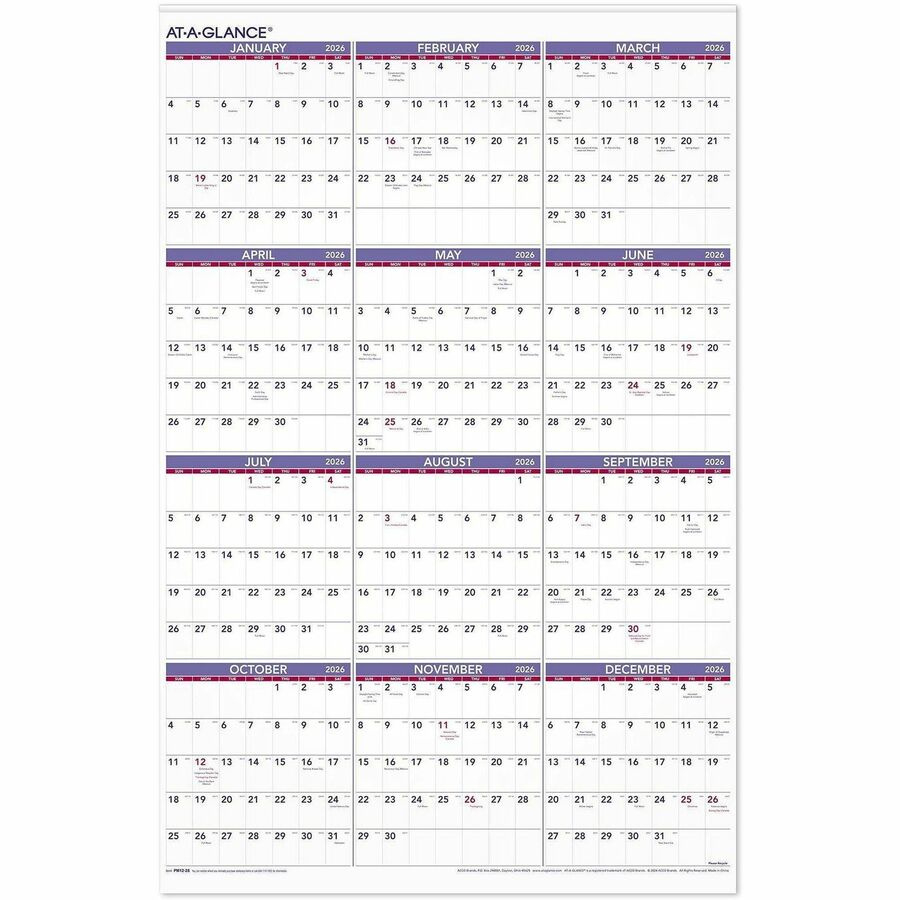 At-A-Glance Recycled Yearly Wall Calendar 24&amp;quot; X 36&amp;quot; English intended for 2026 Calendar with Julian Dates