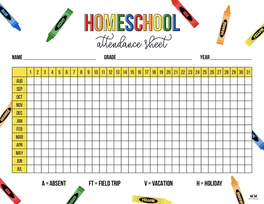 Attendance Sheets - 52 Free Printables | Printabulls in Attendance Sheet August 2026