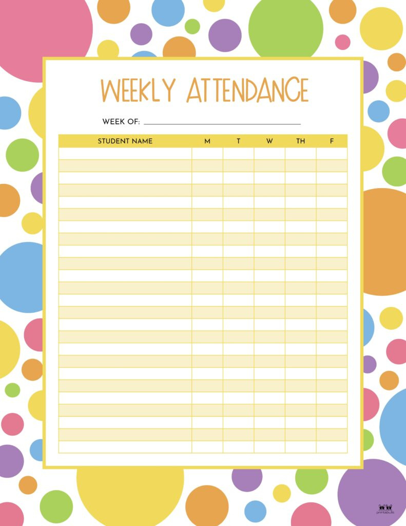 Attendance Sheets - 52 Free Printables | Printabulls intended for Sunday School Attendance 2026