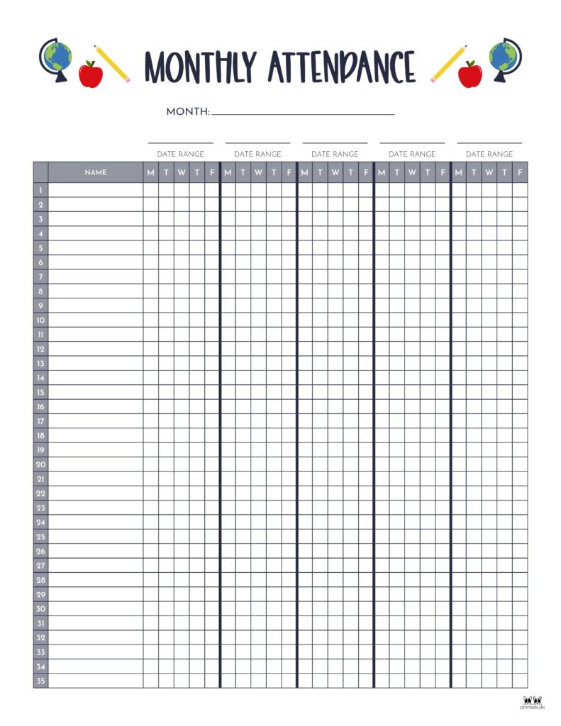 Attendance Sheets - 52 Free Printables | Printabulls pertaining to Attendance Sheet April 2026