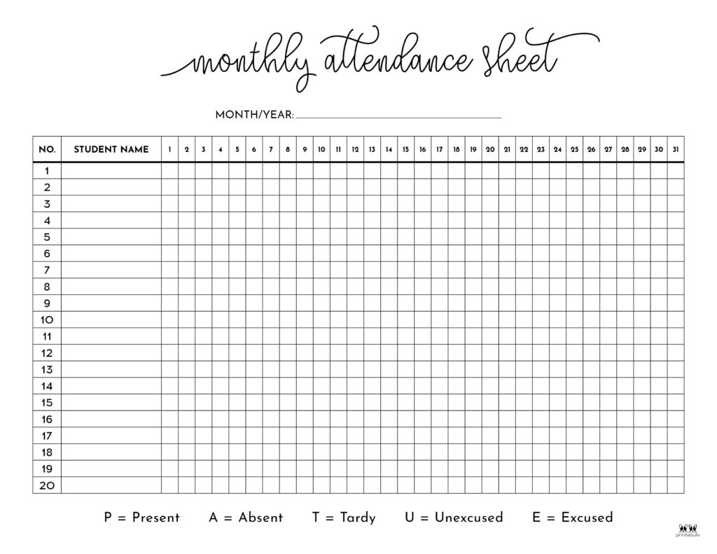Attendance Sheets - 52 Free Printables | Printabulls throughout Attendance Sheet August 2026