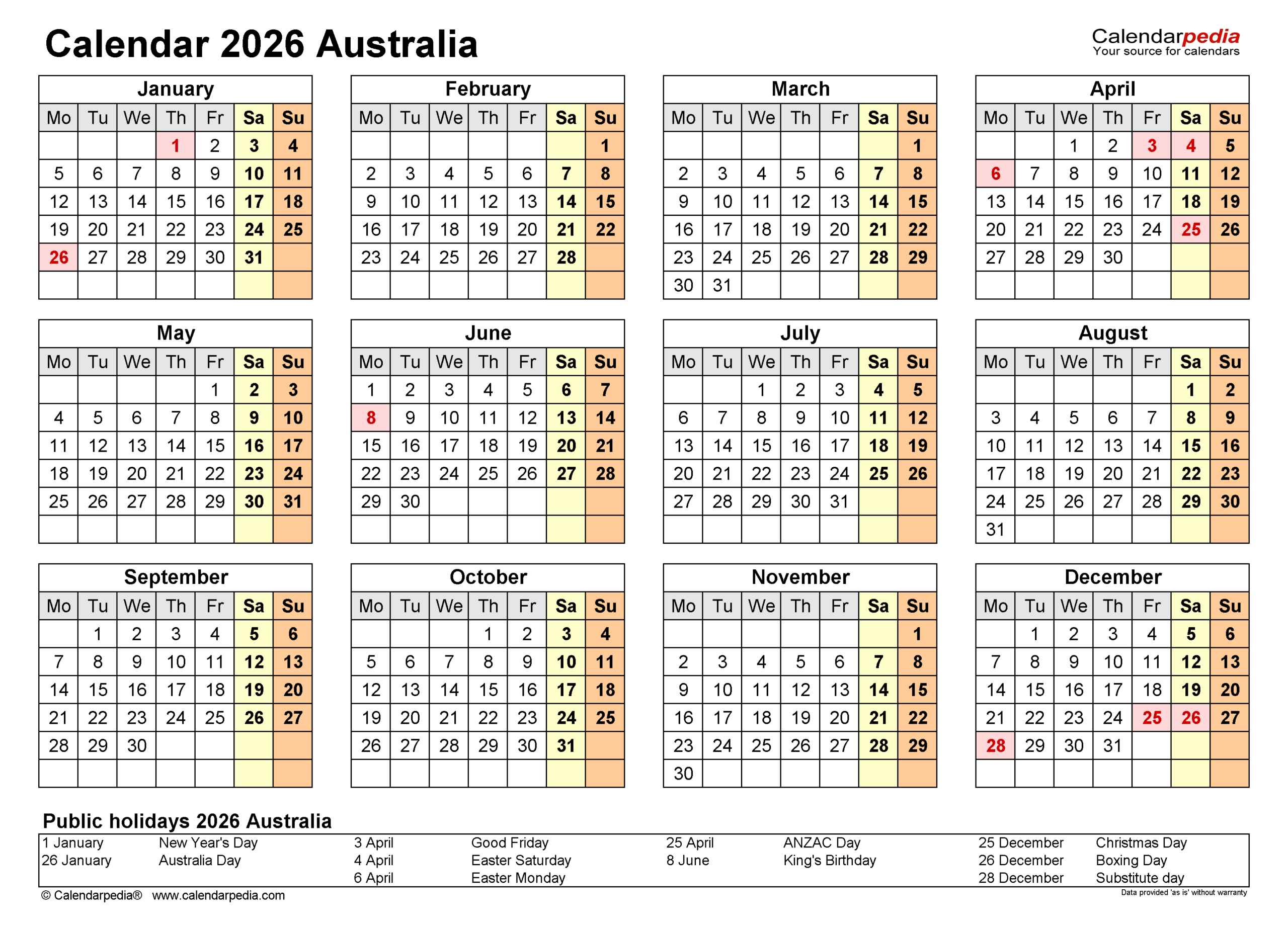 Australia Calendar 2026 - Free Printable Pdf Templates regarding 2026 Calendar Printable Victoria