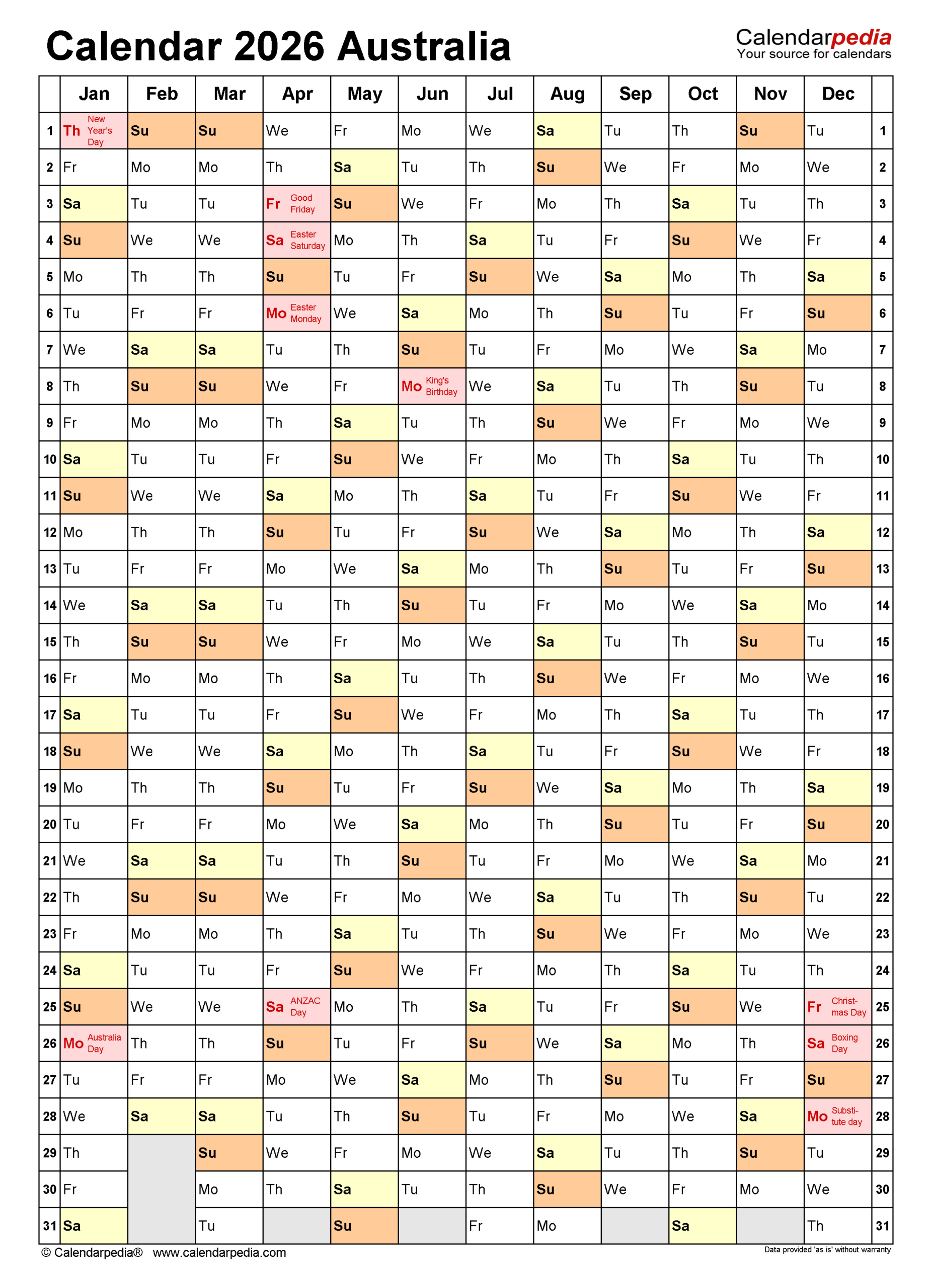 Australia Calendar 2026 - Free Printable Pdf Templates throughout 2026 Calendar Printable Australia