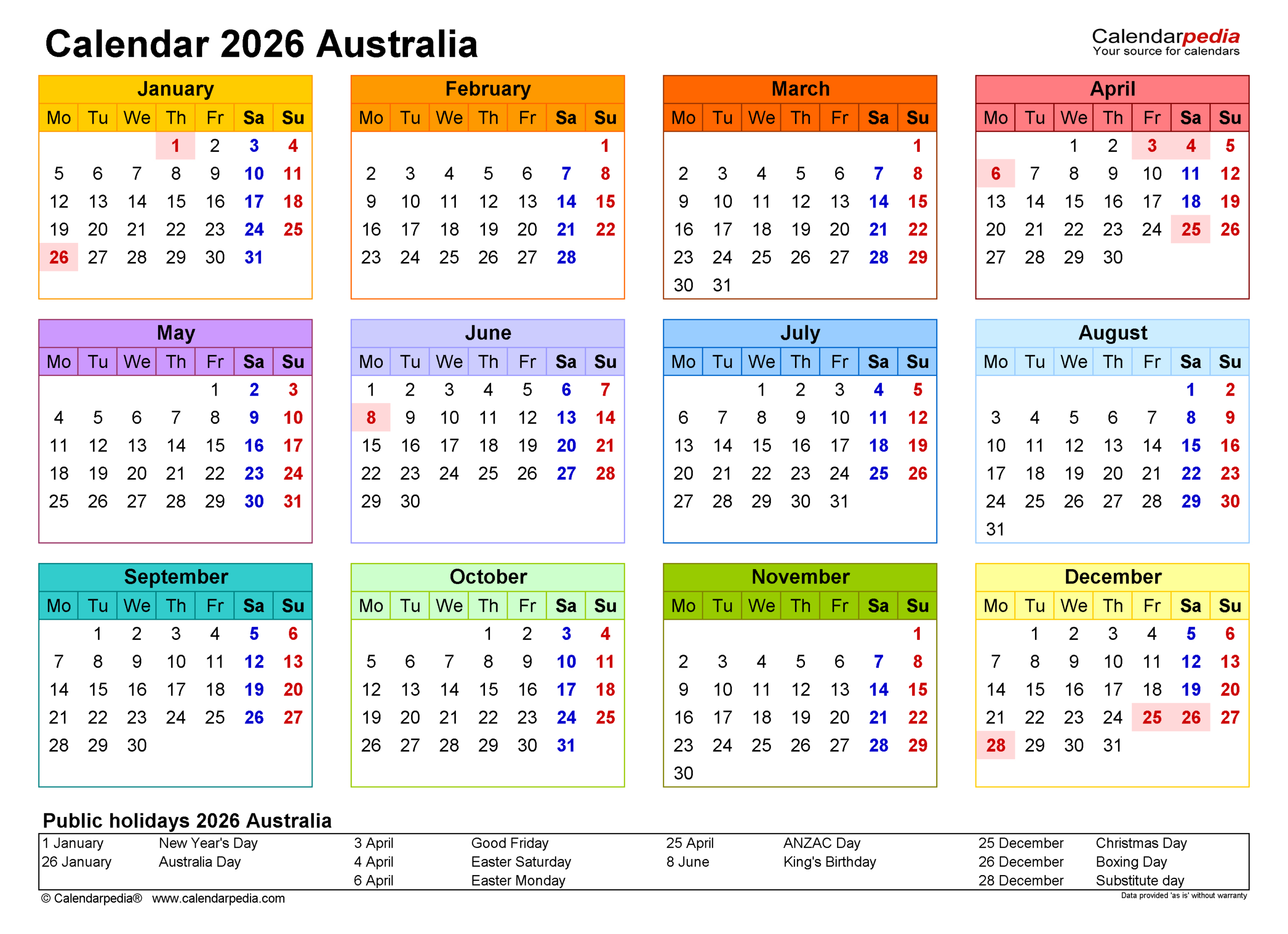 Australia Calendar 2026 - Free Printable Pdf Templates within Calendar 2026 Printable Free Australia