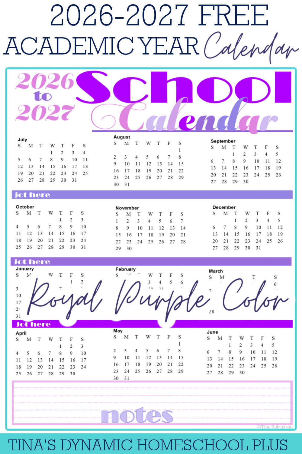 Beautiful Free Printable Yearly Calendar 2026 - 2027 inside Homeschool Attendance Calendar 2026 - 2027