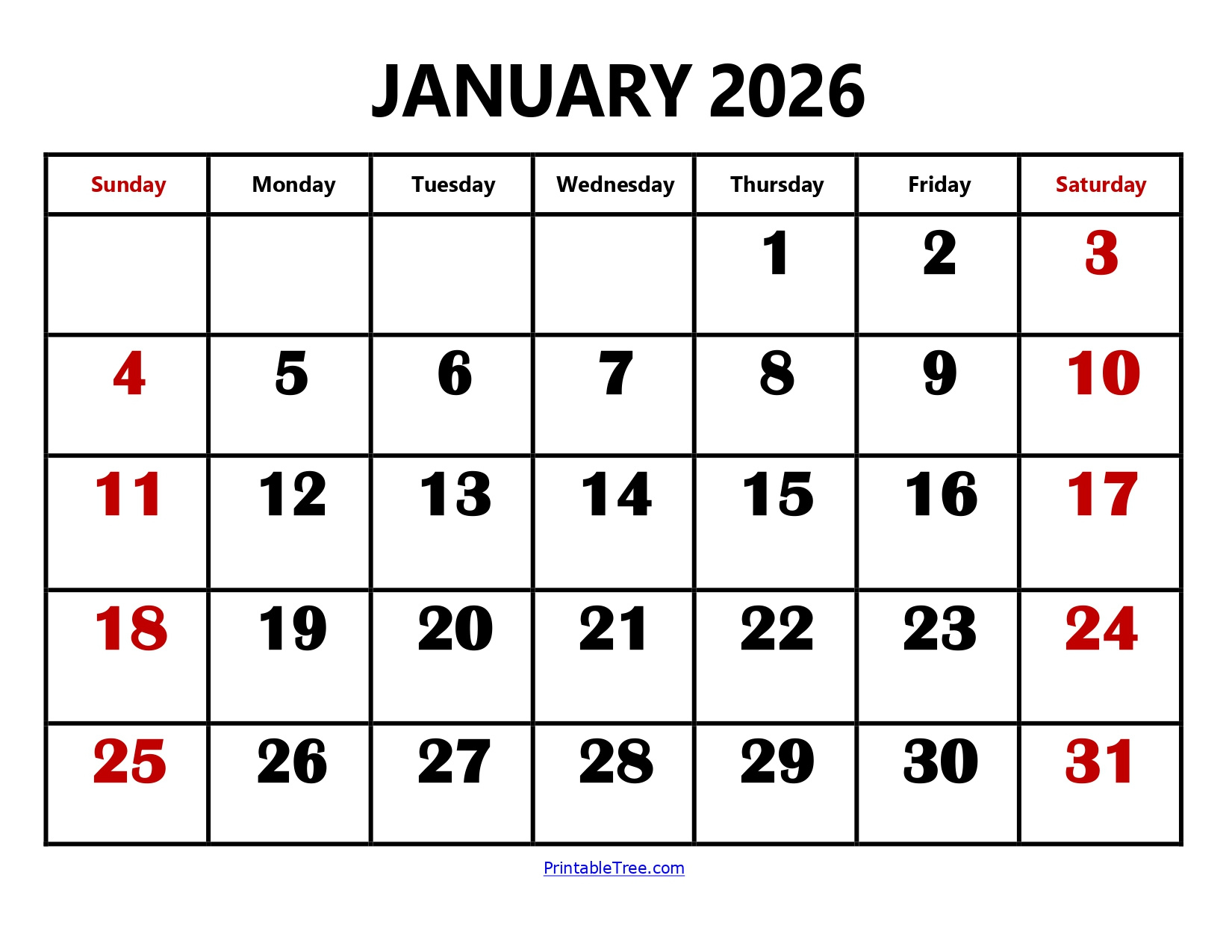 Blank January 2026 Calendar Printable Pdf Templates pertaining to January 2026 Calender Printable