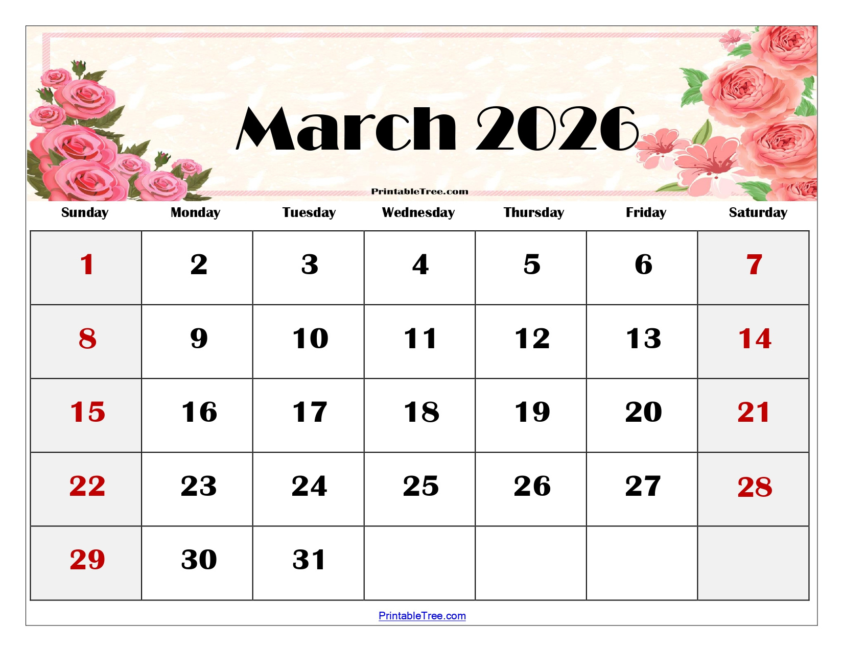 Blank March 2026 Calendar Printable Pdf Templates within 2026 Calendar Printable March