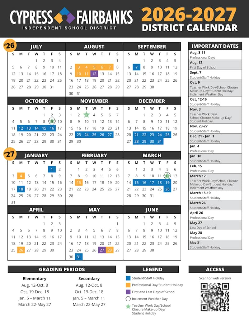 Board Approves 2026-27 Instructional Calendar | Cfisd News Post inside Calendar Hisd 2026 - 2027