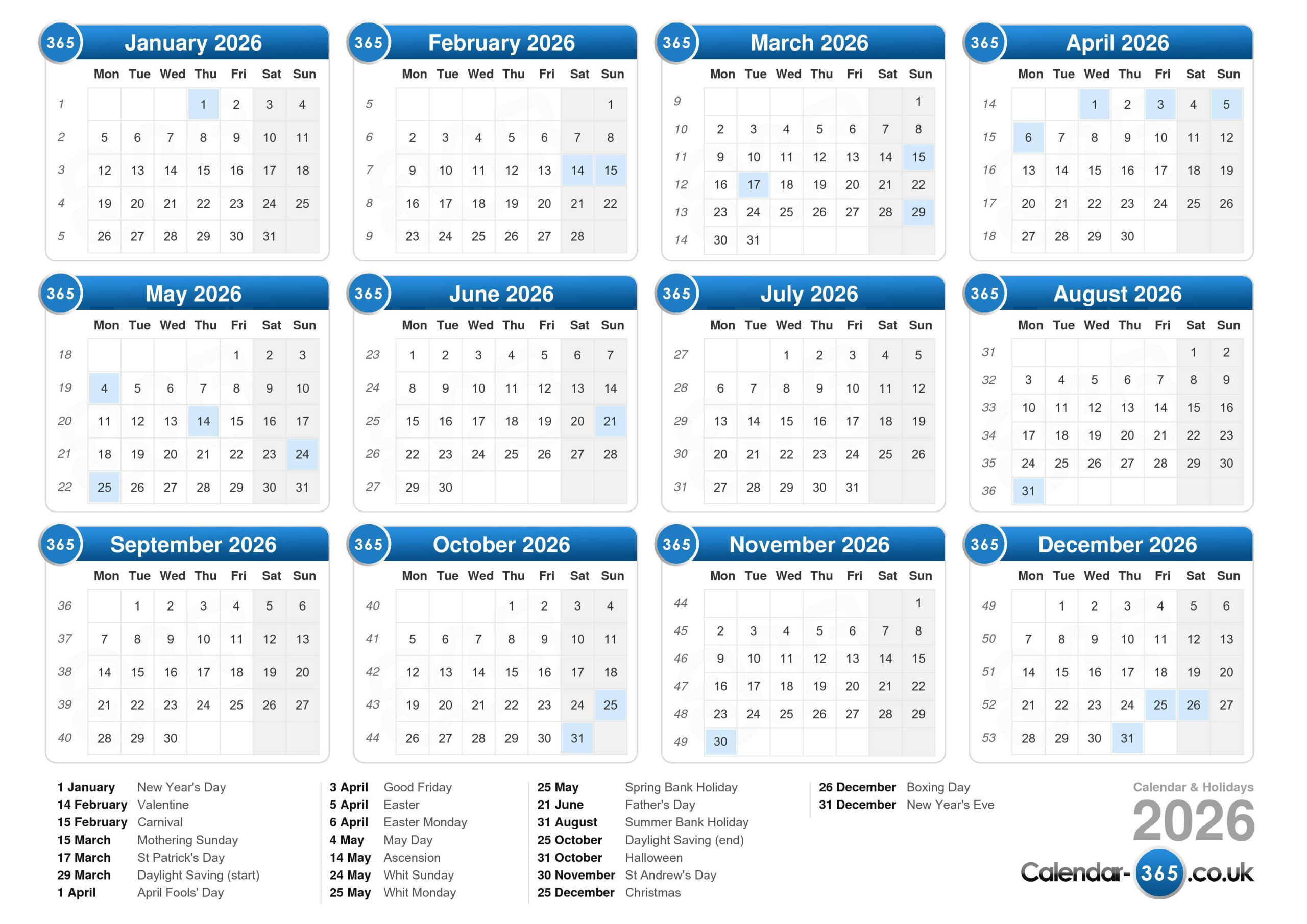 Calendar 2026 throughout 2026 Calendar Uk With Bank Holidays Printable