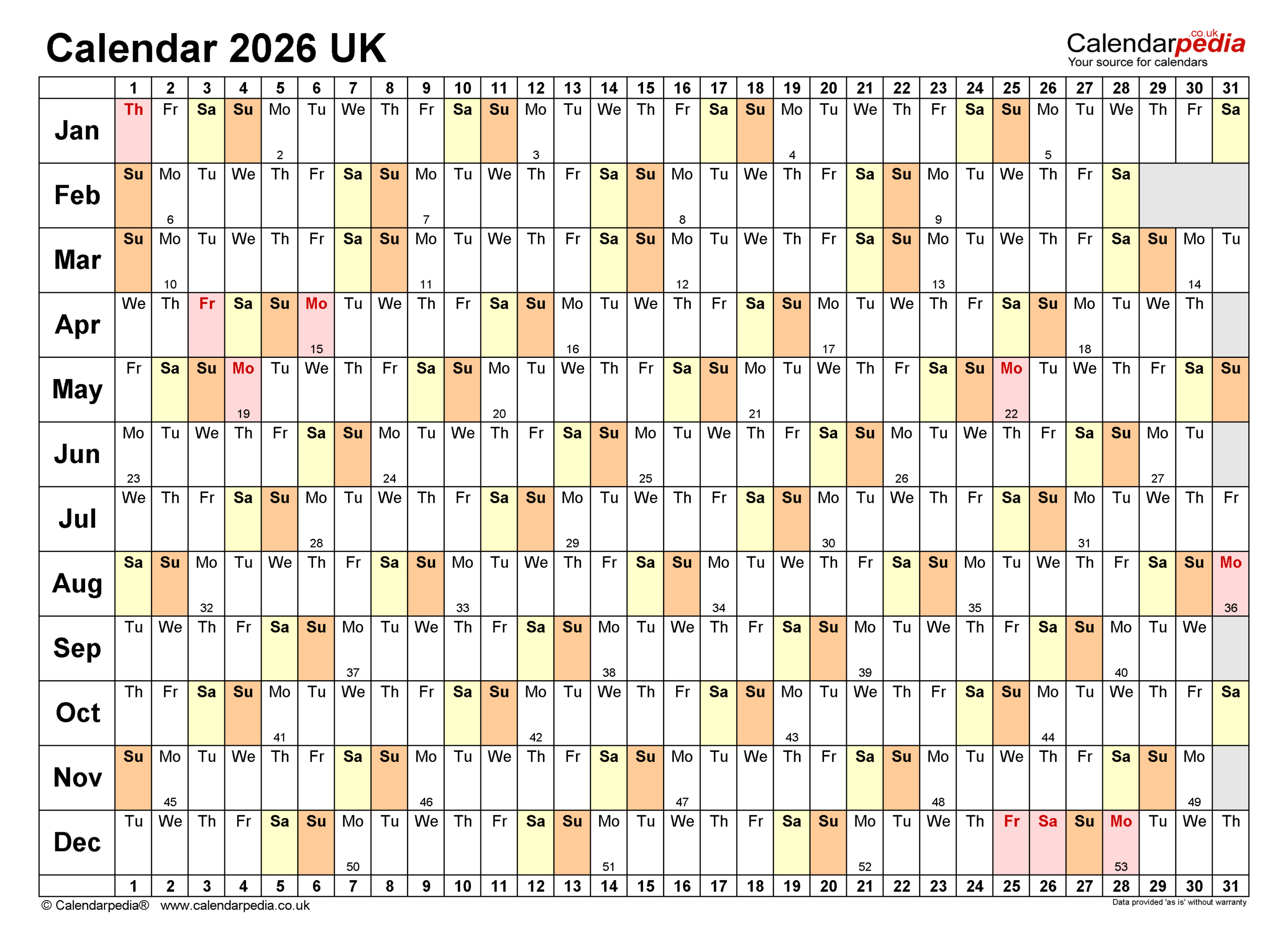 Calendar 2026 (Uk) - Free Printable Pdf Templates inside Wall Calendar 2026 Printable