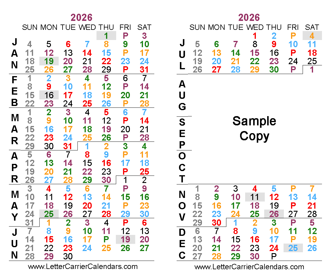 Calendars intended for USPS Color Coded Calendar 2026 Printable