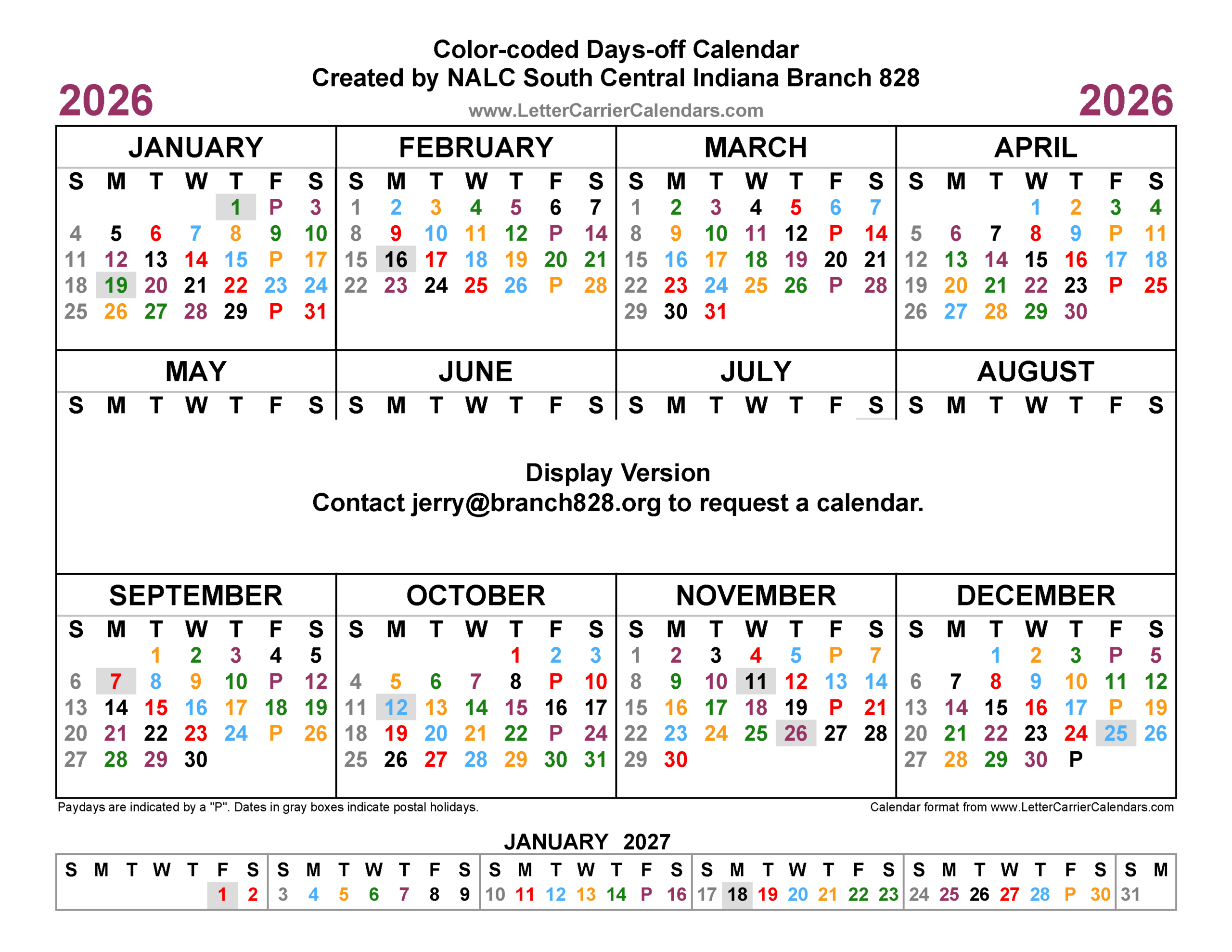 Calendars regarding Usps Color Coded Calendar 2026 Printable