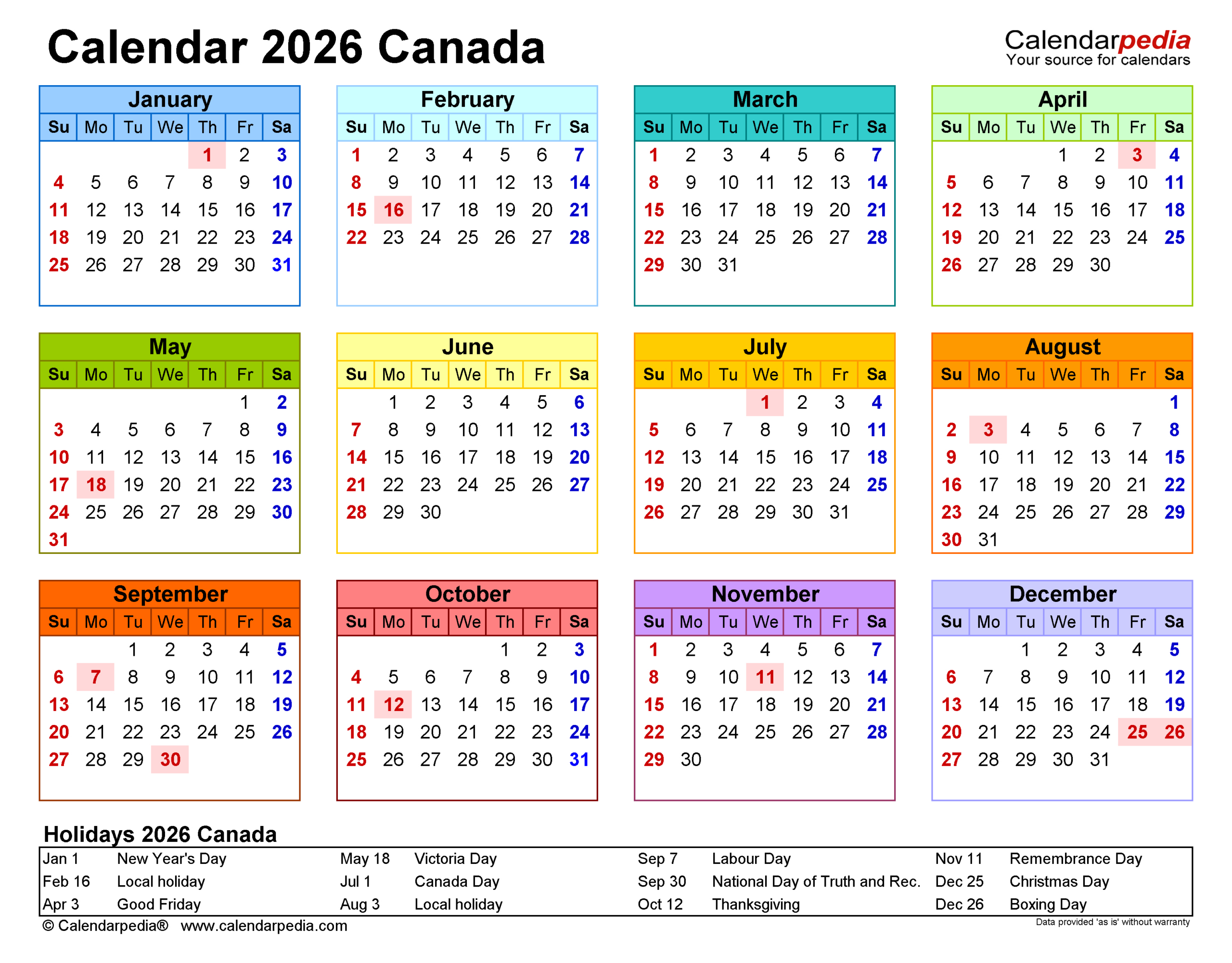 Canada Calendar 2026 - Free Printable Excel Templates inside 2026 Calendar Printable Canada