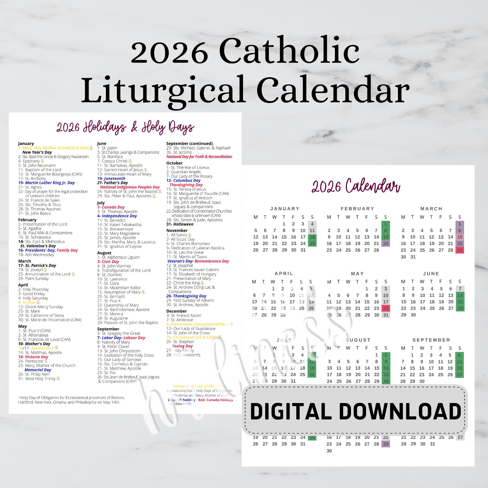 Catholic Calendar - Etsy Sweden with regard to April 2026 Calendar with Catholic Holidays