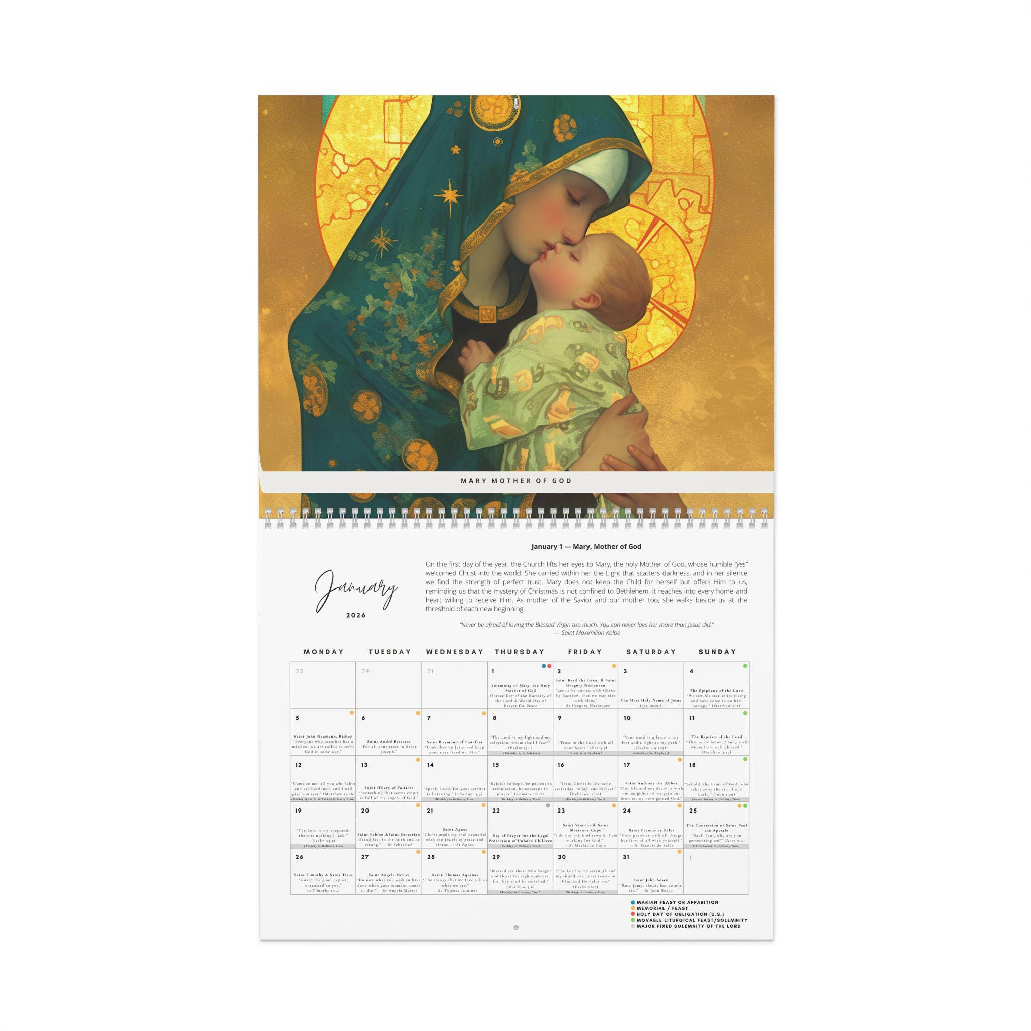 Catholic Liturgical Calendar 2026 - Saints, Solemnities &amp;amp; Marian with Catholic Calendar January 2026