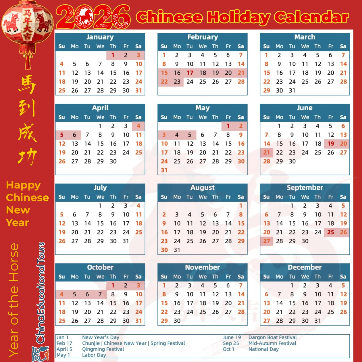 China Public Holiday Calendar In 2026 - Holidays In China within Chinese Calendar 2026 with Holidays