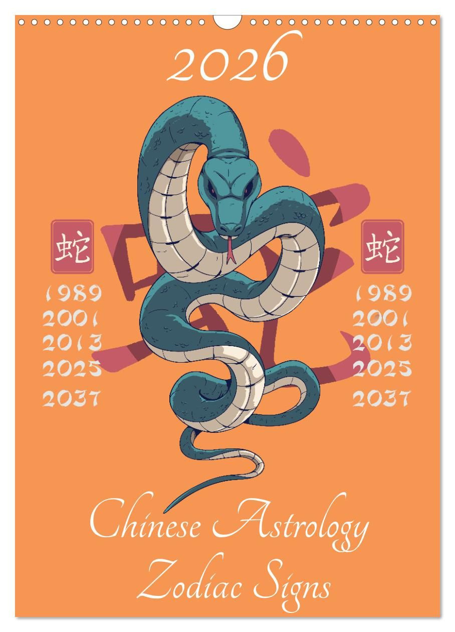 Chinese Astrology Zodiac Signs (Wall Calendar 2026 Din A3 Portrait for Chinese Calendar 2026 Zodiac