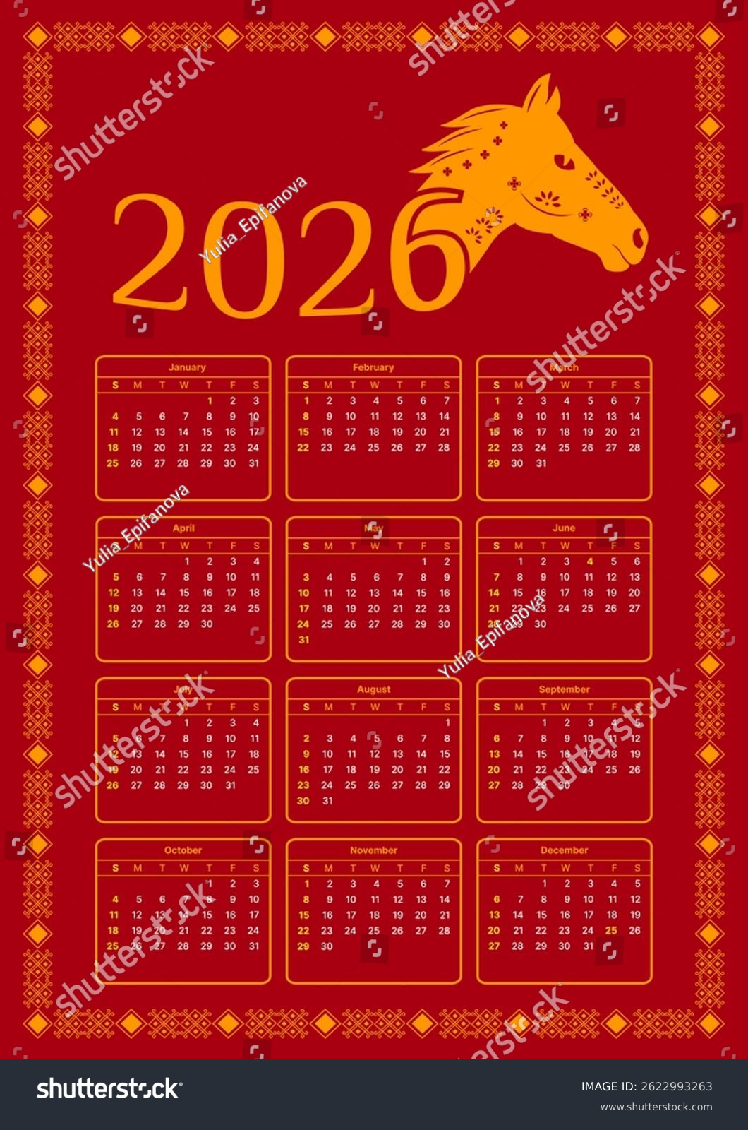 Chinese Calendar Template 2026 Chinese New Stock Vector (Royalty throughout Chinese Calendar 2026 Free Download