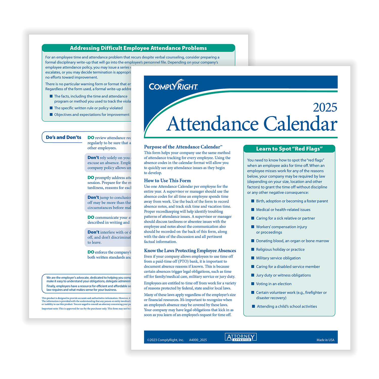 Complyright 2026 Attendance Calendar Set, 50 Forms/Pack (A1411W16Pk50 regarding Complyright Attendance Calendar 2026