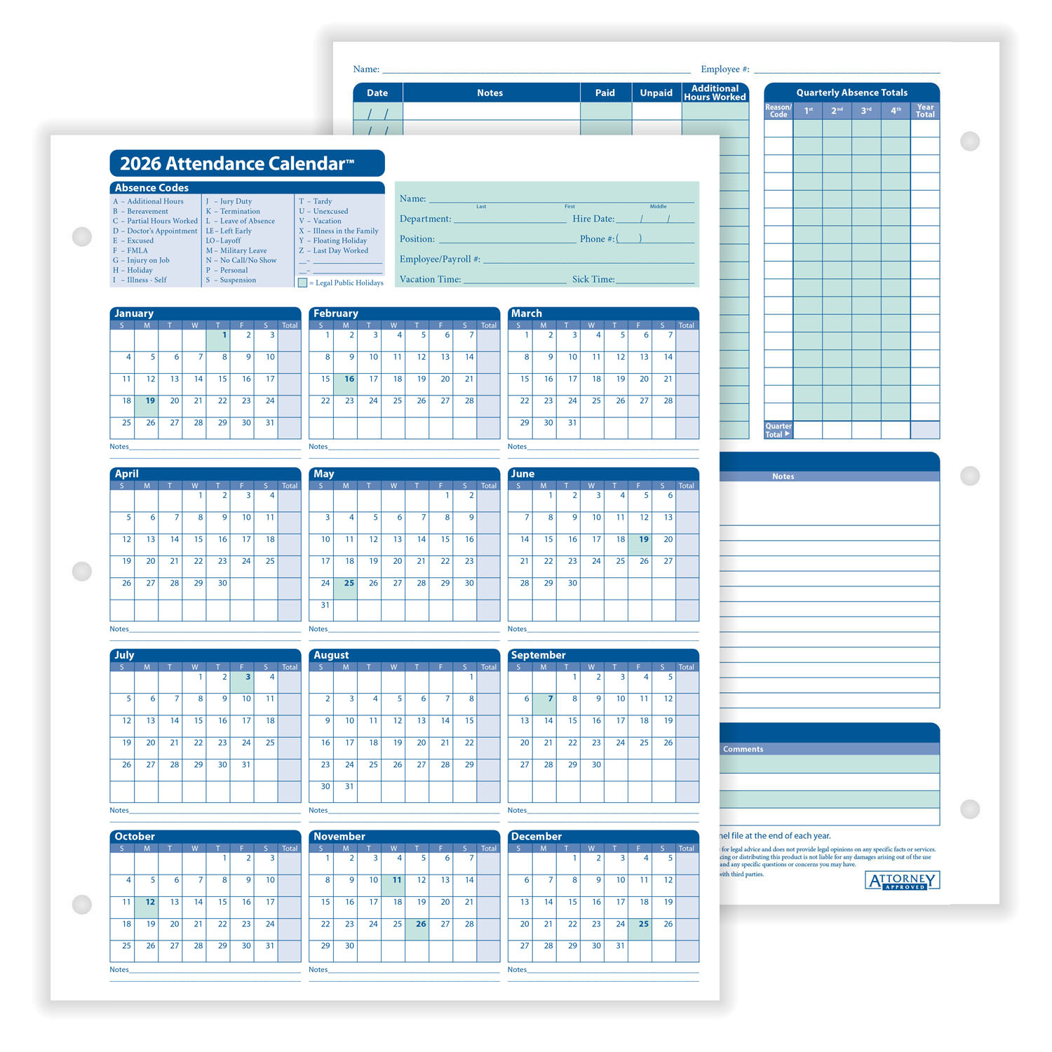 Complyrightdealer | 2026 Attendance Calendar Card, Pack Of 50 pertaining to 2026 Attendance Calendar Cards