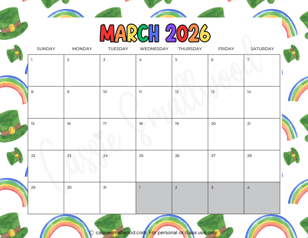 Cute Free Printable 2026 Monthly Calendar (Blank &amp;amp; With Holidays inside Free Printable Kids Calendar 2026 Monthly