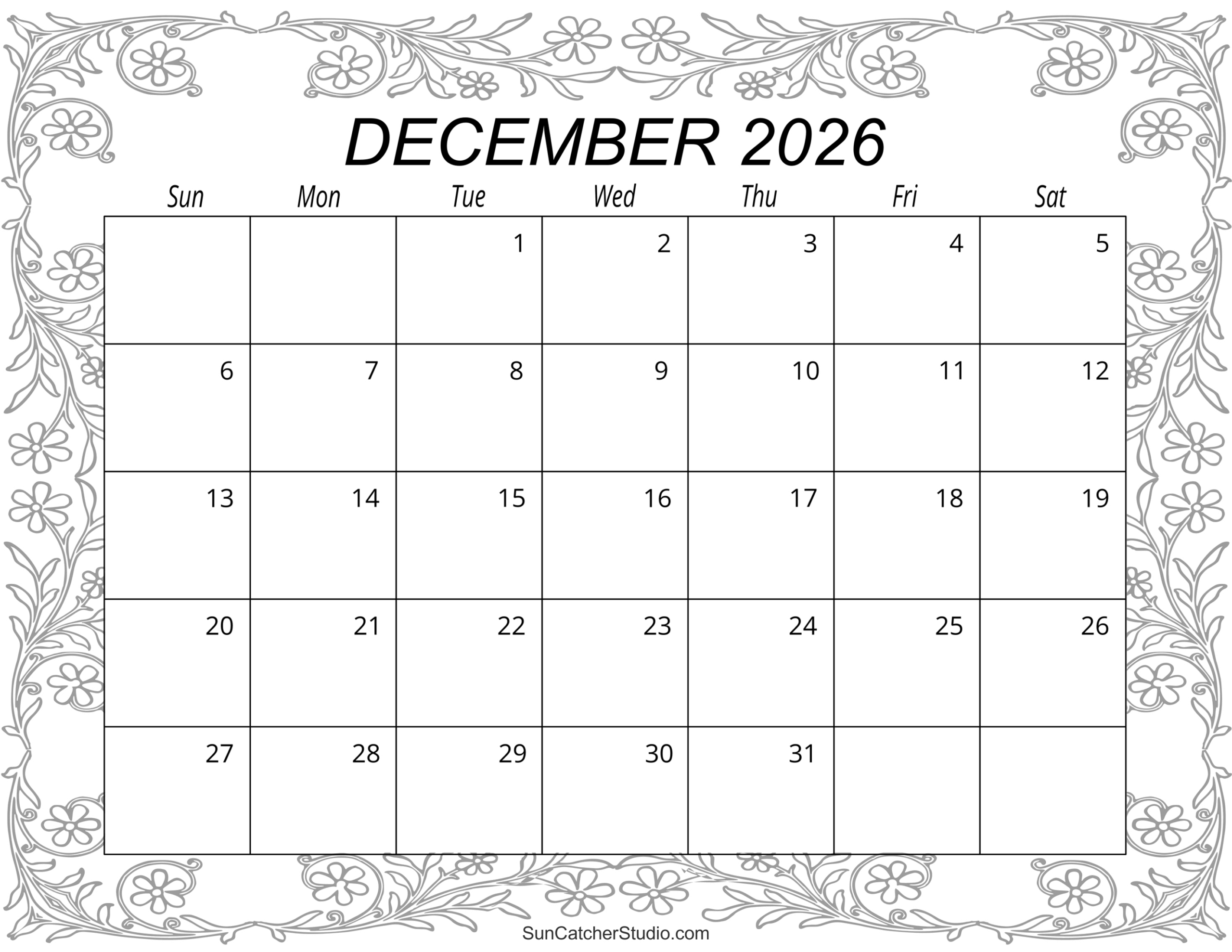 December 2026 Calendar (Free Printable) – Free Printables pertaining to December 2026 Calendar Printable Free