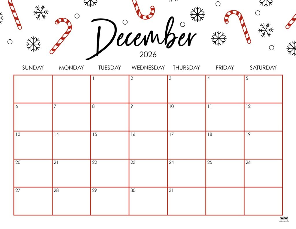 December 2026 Calendars - 123 Free Printables | Printabulls pertaining to December 2026 Calendar Printable