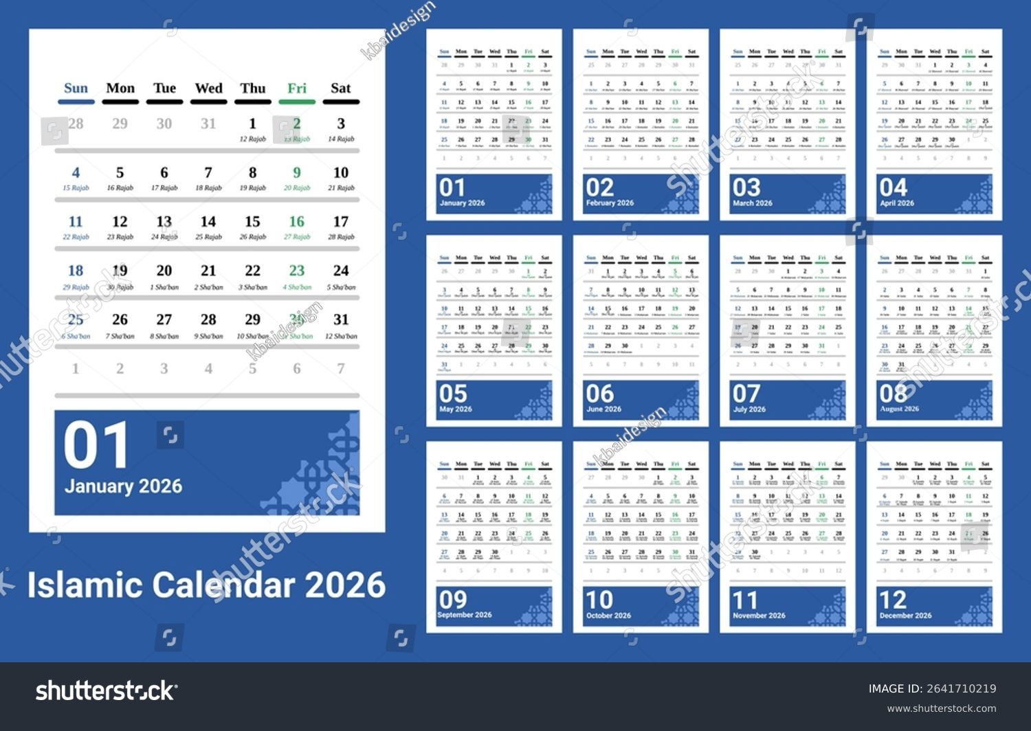 Desk Calendar 2026 Islamic Hijri Calendar: Stock-Vektorgrafik regarding Islamic Calendar 2026 January February