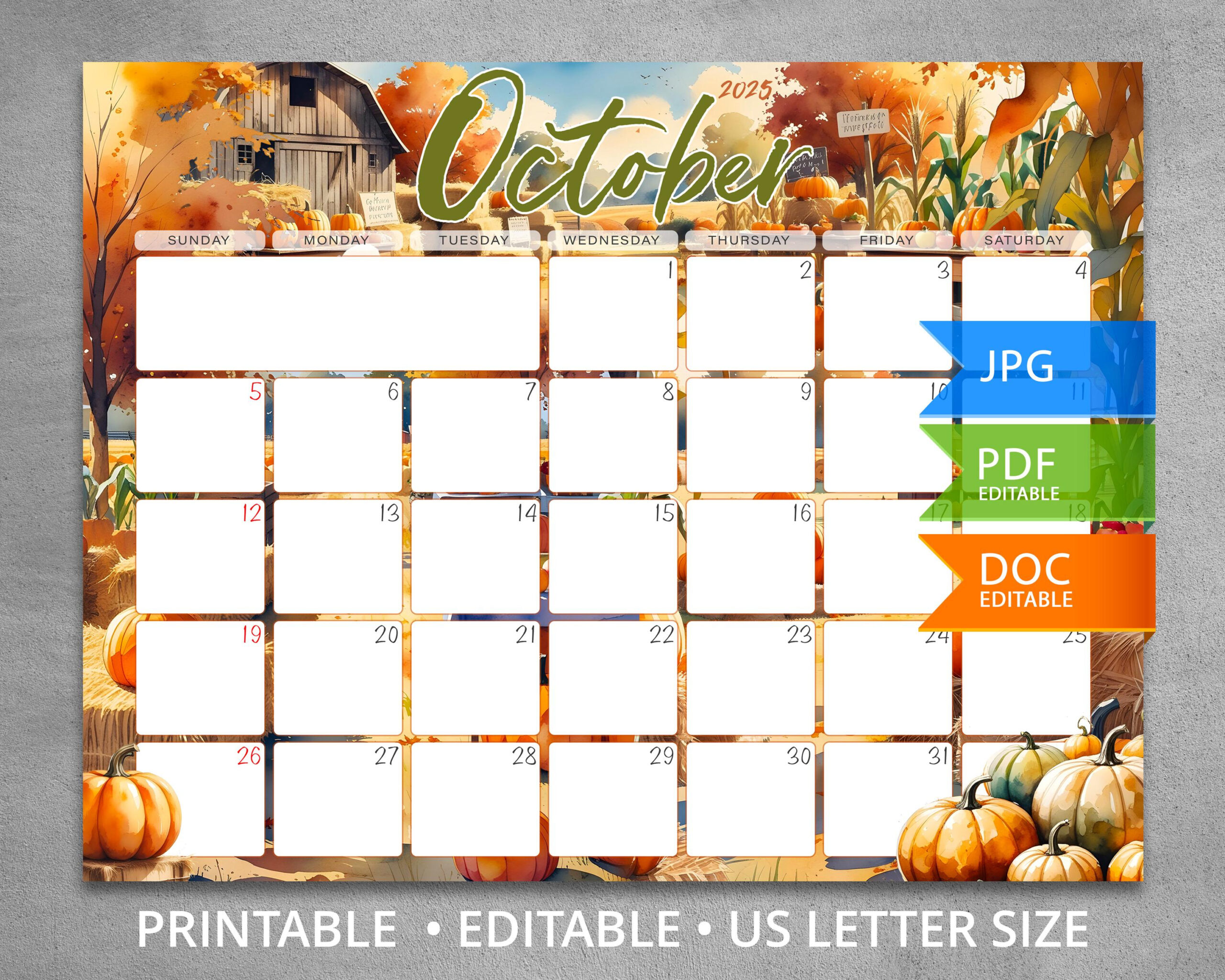 Editable October 2025 Farmhouse Calendar: Printable Pumpkin Fall with regard to October Dry Erase Calendar Ideas 2025