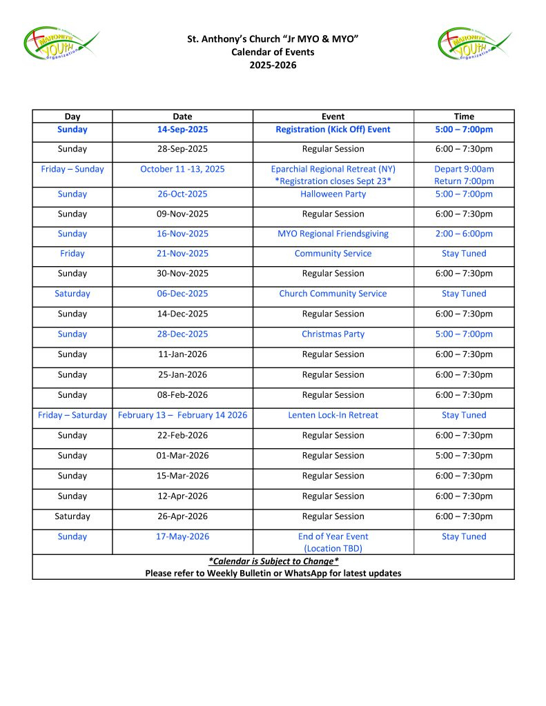 Events – St Anthony Maronite Church with Maronite Liturgical Calendar 2026