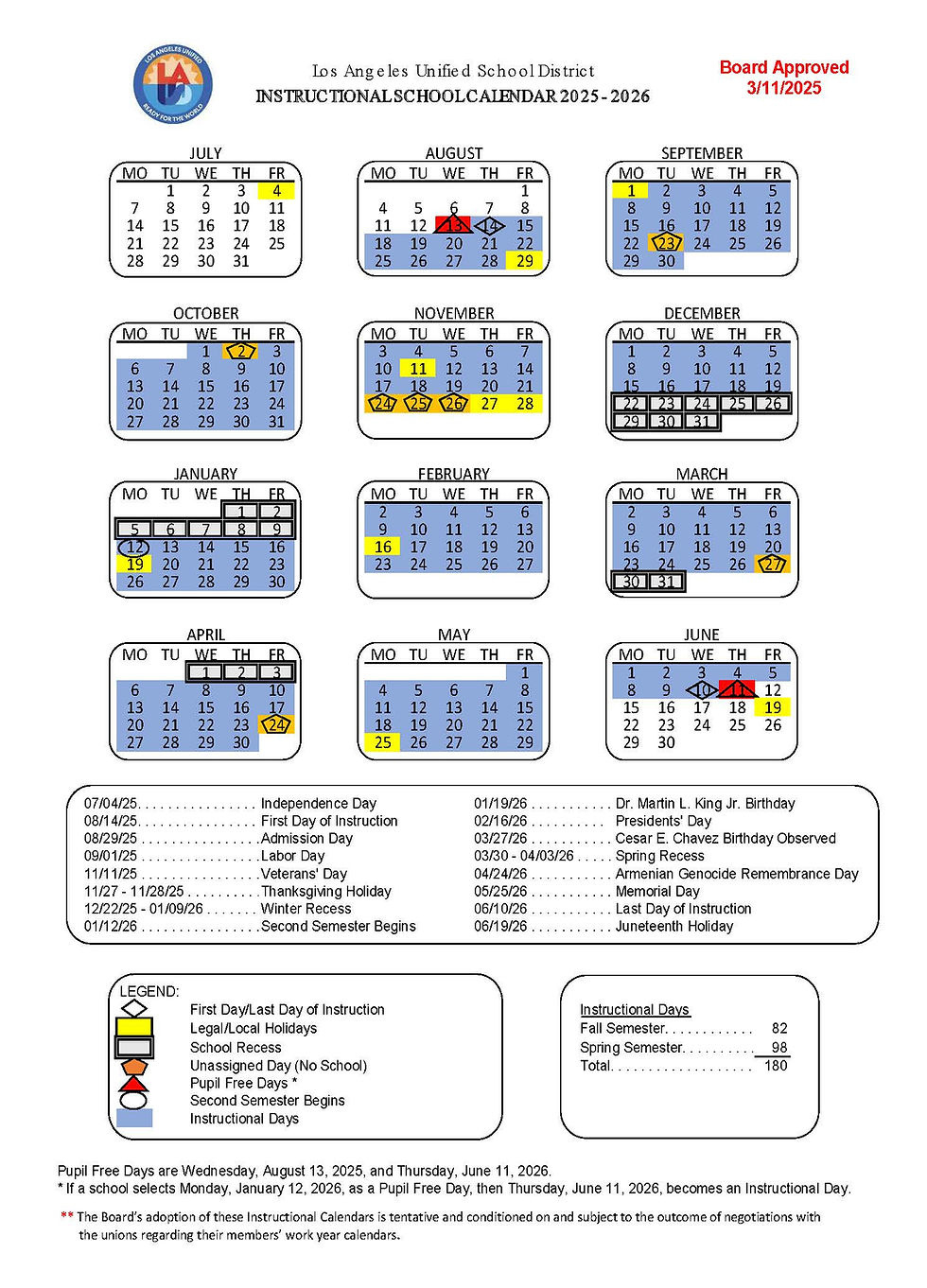 📚 Lausd Approved Calendar For The 2025-2026 School Year | Fun intended for Lausd 2025 to 2026 Calendar Printable