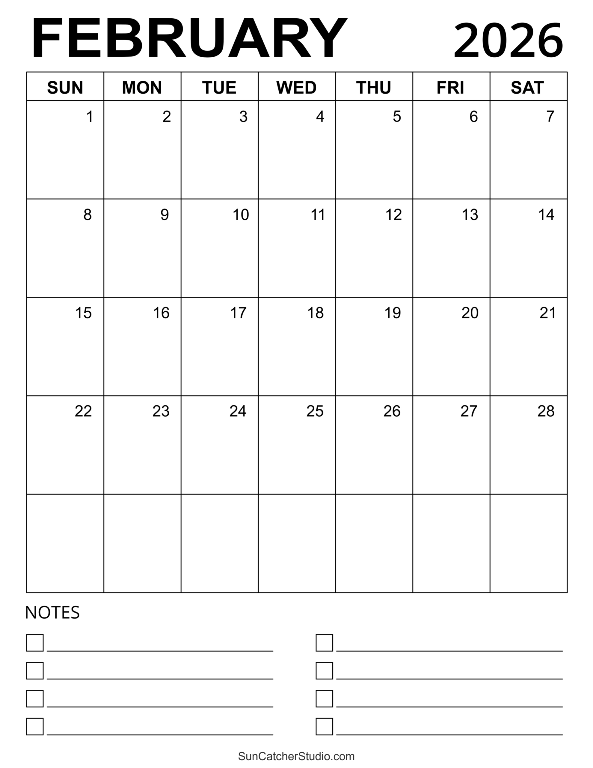 February 2026 Calendar (Free Printable) – Free Printables for February 2026 Calendar Printable Free