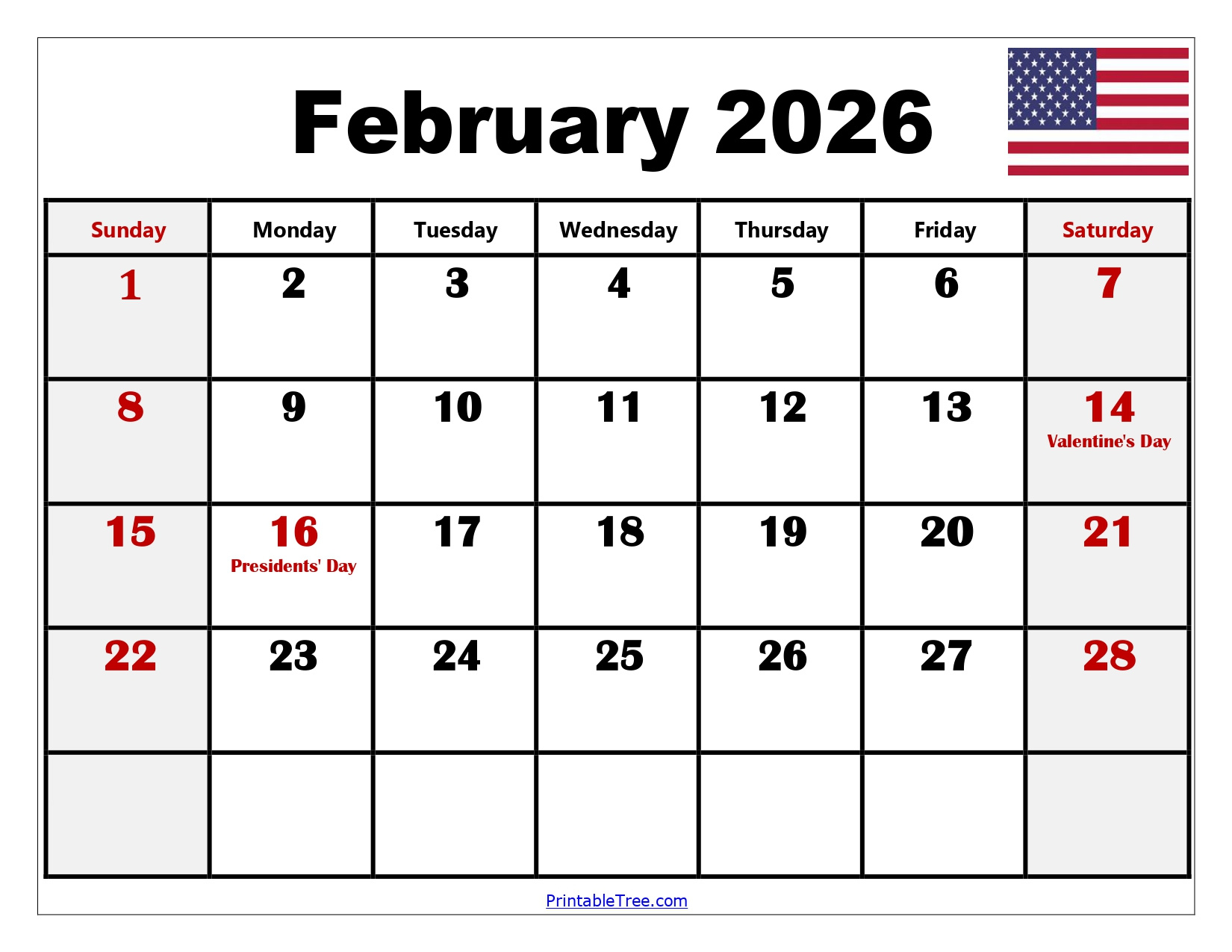 February 2026 Calendar Printable Pdf With Holidays Templates for February 2026 Calendar Printable With Holidays